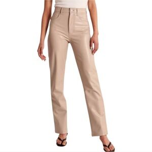 Abercrombie & Fitch '90s Straight High Rise Faux Leather Pants | Tan | Size 28